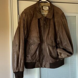 Genuine Leather Bomber Jacket in Rich Brown